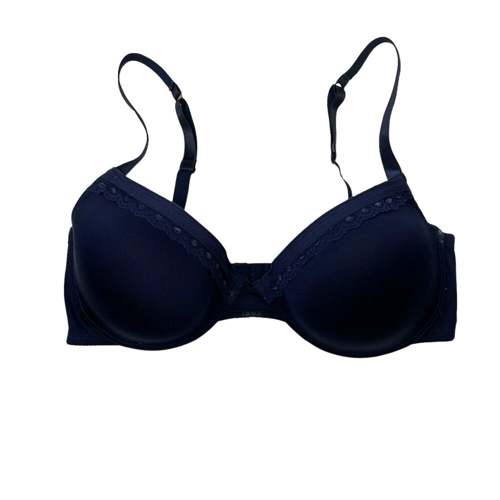 IZOD Underwire Lightly Padded Full Coverage Bra Navy Blue Womens 38D